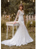 Long Sleeve Beaded Ivory 3D Lace Tulle Wedding Dress